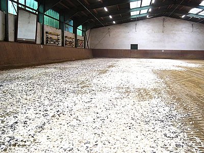 Natur-Vlieshäcksel in der Reithalle